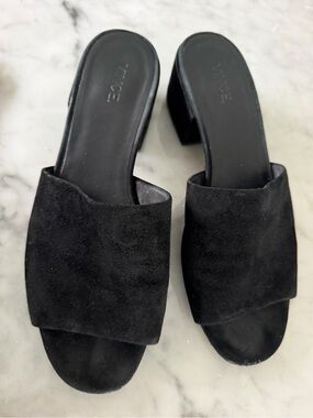 Vince Black Suede Open-Toe Block Heel Slides